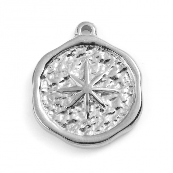Image de Breloques en 201 Acier Inoxydable Galaxie Rond Argent Mat Etoile 20mm x 16mm , 1 Pièce