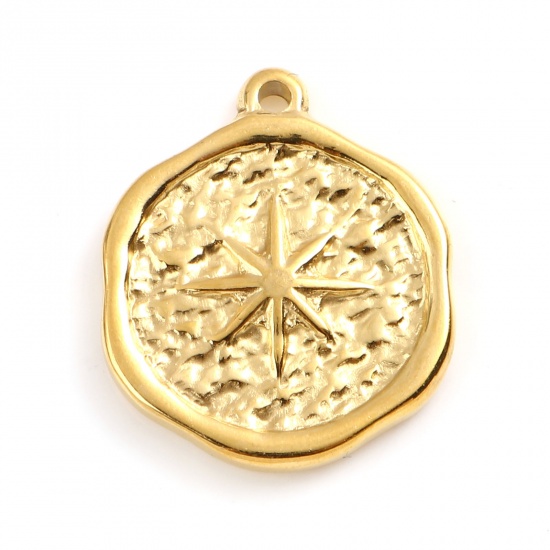 Image de Breloques en 201 Acier Inoxydable Galaxie Rond Doré Etoile 20mm x 16mm , 1 Pièce
