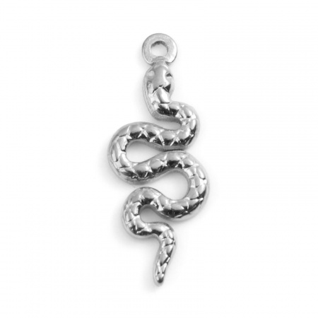 Picture of 201 Stainless Steel Charms Silver Tone Snake Animal 20mm x 8mm, 1 Piece