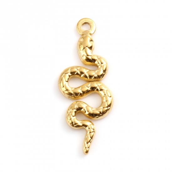 Imagen de 201 Acero Inoxidable Colgantes Charms Serpiente Chapado en Oro 20mm x 8mm, 1 Unidad