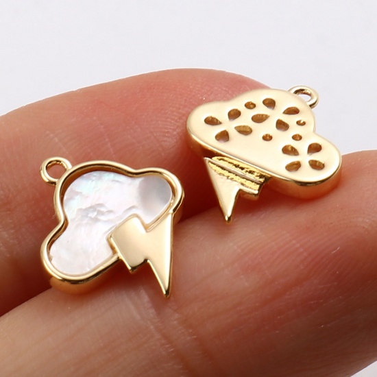 Picture of Shell & Copper Weather Collection Charms Cloud 18K Real Gold Plated Lightning 14mm x 11mm, 1 Piece