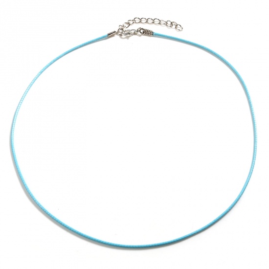Picture of Korean Wax + Polyester Braided String Cord Necklace Light Blue 45cm(17 6/8") long, 20 PCs