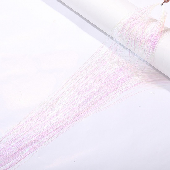 Picture of Plastic Silk Thread Hair Accessories Findings Light Pink Glitter 90cm, 1 Packet(120Pcs/Packet)