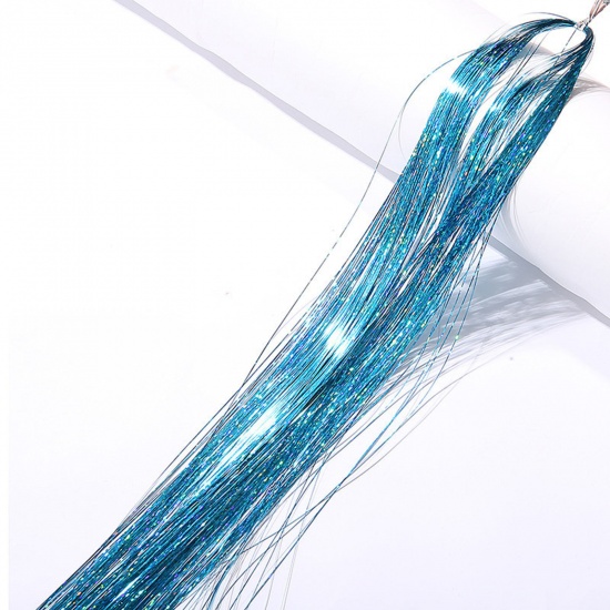 Picture of Plastic Silk Thread Hair Accessories Findings Skyblue Glitter 90cm, 1 Packet(120Pcs/Packet)