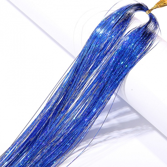 Picture of Plastic Silk Thread Hair Accessories Findings Dark Blue Glitter 90cm, 1 Packet(120Pcs/Packet)