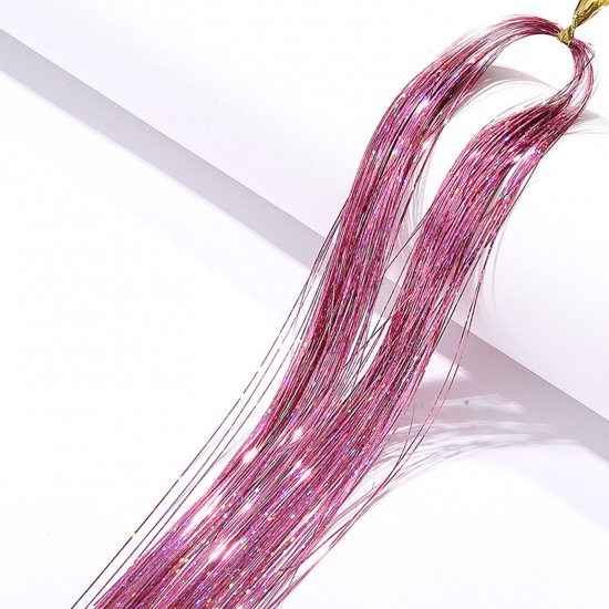 Picture of Plastic Silk Thread Hair Accessories Findings Pink Glitter 90cm, 1 Packet(120Pcs/Packet)