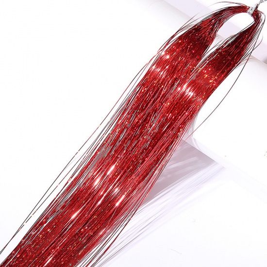 Picture of Plastic Silk Thread Hair Accessories Findings Red Glitter 90cm, 1 Packet(120Pcs/Packet)