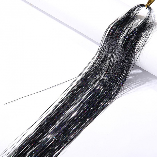 Picture of Plastic Silk Thread Hair Accessories Findings Black Glitter 90cm, 1 Packet(120Pcs/Packet)
