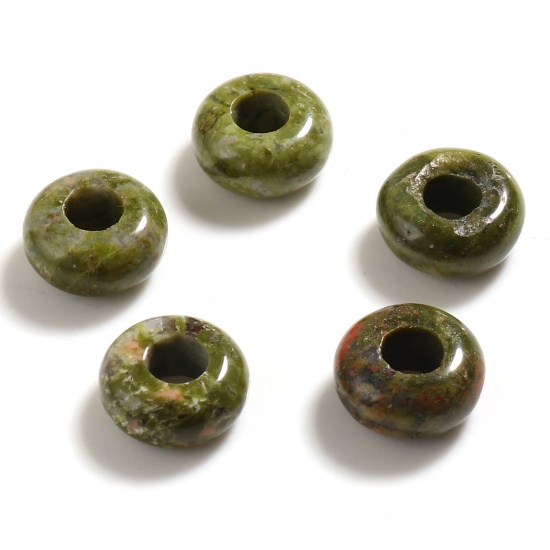 Picture of Unakite ( Natural ) Large Hole Charm Beads Olive Green Round 10mm Dia., Hole: Approx 4.1mm, 2 PCs