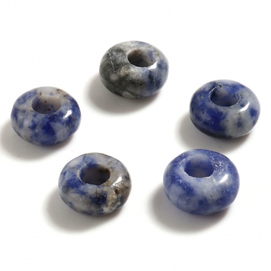 Image de Perles à Gros Trou ( Naturel ) en Pierre Bleu & Gris Rond 10mm Dia., Trou: Environ 4.1mm, 2 Pcs