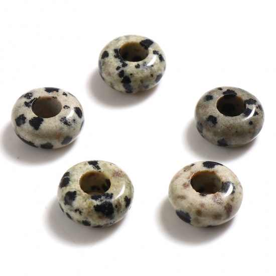 Image de Perles à Gros Trou ( Naturel ) en Pierre Noir & Kaki Rond Tachetures 10mm Dia., Trou: Environ 4.1mm, 2 Pcs
