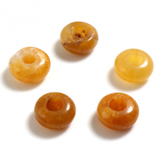 Image de Perles à Gros Trou ( Naturel ) en Jade Jaune Brun Jaune Rond 10mm Dia., Trou: Environ 4.1mm, 2 Pcs