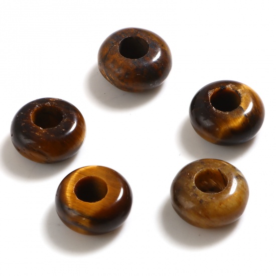 虎眼石 （ 天然 ） 大穴ビーズ ブラウン 円形 10mm 直径、 穴：約 4.1mm、 2 個 の画像
