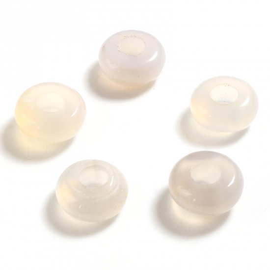 Picture of Agate ( Natural ) Large Hole Charm Beads Creamy-White Round 10mm Dia., Hole: Approx 4.1mm, 2 PCs