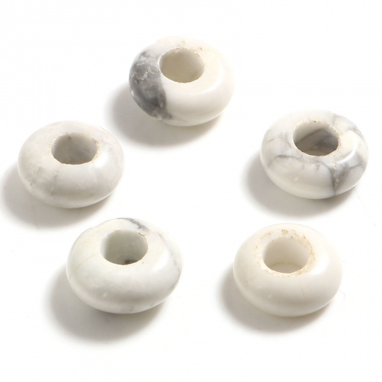 Picture of Howlite ( Natural ) Large Hole Charm Beads Gray & Creamy-White Round 10mm Dia., Hole: Approx 4.1mm, 2 PCs