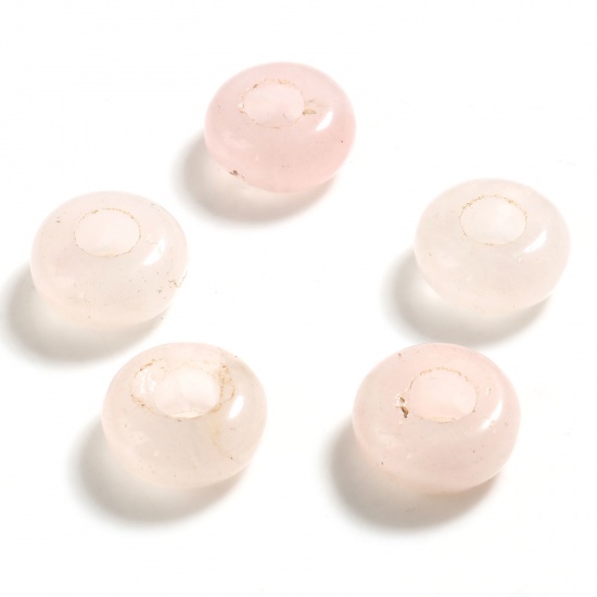 Image de Perles à Gros Trou ( Naturel ) en Quartz Rose Rose Clair Rond 10mm Dia., Trou: Environ 4.1mm, 2 Pcs