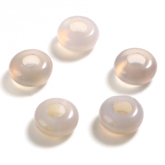 Image de Perles à Gros Trou ( Naturel ) en Agate Gris Clair Rond 10mm Dia., Trou: Environ 4.1mm, 2 Pcs