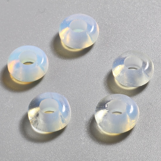 Picture of Opal ( Synthetic ) Large Hole Charm Beads White Round 10mm Dia., Hole: Approx 4.1mm, 2 PCs