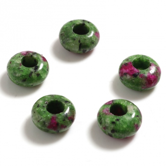 Picture of Gemstone ( Natural ) Large Hole Charm Beads Purple & Green Round Dyed 10mm Dia., Hole: Approx 4.1mm, 2 PCs