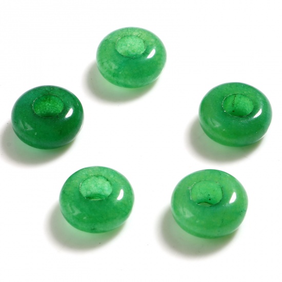 Image de Perles à Gros Trou ( Naturel ) en Jade Malaisien Vert Rond Coloré 10mm Dia., Trou: Environ 4.1mm, 2 Pcs