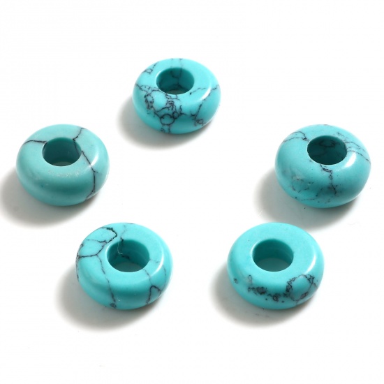 Picture of Turquoise ( Synthetic ) Large Hole Charm Beads Green Blue Round 10mm Dia., Hole: Approx 4.1mm, 2 PCs