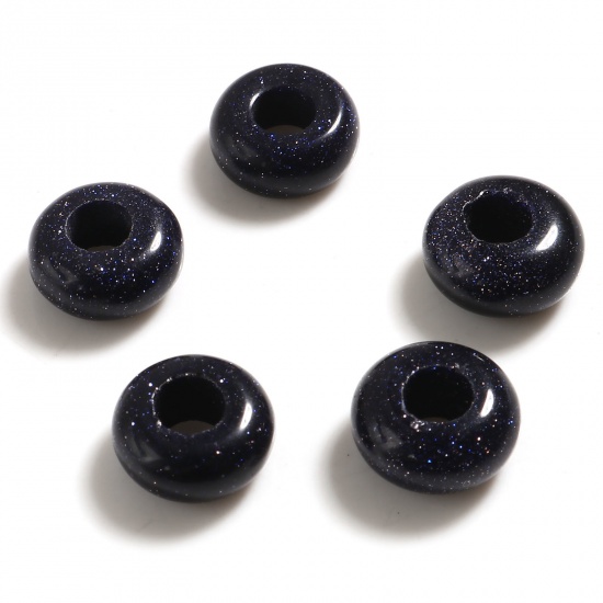 Picture of Blue Sand Stone ( Synthetic ) Large Hole Charm Beads Blue Black Round 10mm Dia., Hole: Approx 4.1mm, 2 PCs