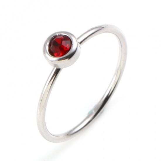 Image de Bagues en Acier Inoxydable Pierres de Naissance Non Ajustable Argent Mat Annulaire janvier à Strass Rouge Vineux 16.5mm (Taille d'US 6) , 1 Pièce