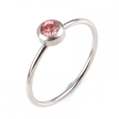 Picture of Stainless Steel Birthstone Unadjustable Rings Silver Tone Circle Ring Multicolor Rhinestone 16.5mm(US Size 6), 1 Piece