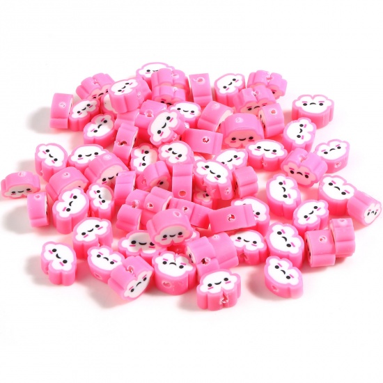 Picture of Polymer Clay Weather Collection Beads Cloud White & Pink About 10mm x 7mm, Hole: Approx 2.1mm, 100 PCs