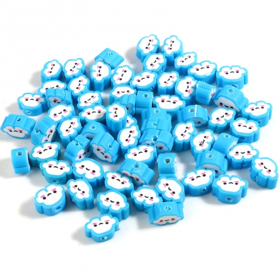 Picture of Polymer Clay Weather Collection Beads Cloud White & Blue About 10mm x 7mm, Hole: Approx 2.1mm, 100 PCs