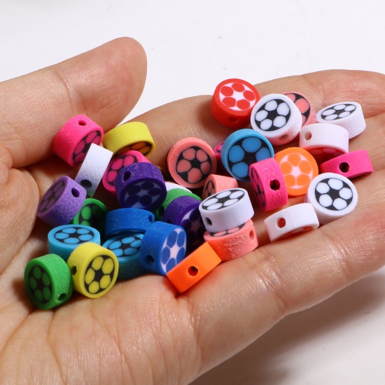 Picture of Polymer Clay Sport Beads Round At Random Color Football Pattern About 10mm Dia, Hole: Approx 2.8mm, 100 PCs
