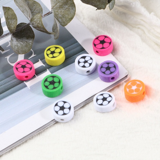 Picture of Polymer Clay Sport Beads Round At Random Color Football Pattern About 10mm Dia, Hole: Approx 2.8mm, 100 PCs
