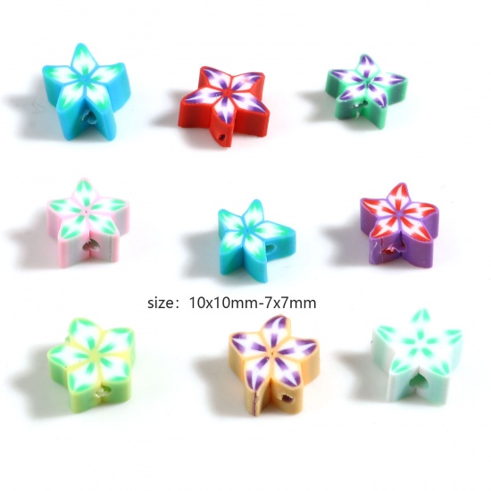 Picture of Polymer Clay Beads Flower At Random Color About 10mm x 10mm - 7mm x 7mm, Hole: Approx 1.5mm, 100 PCs