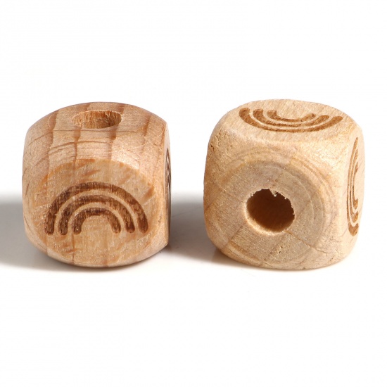 Picture of Beech Wood Weather Collection Spacer Beads Square Natural Rainbow About 12mm x 12mm, Hole: Approx 4.3mm, 20 PCs