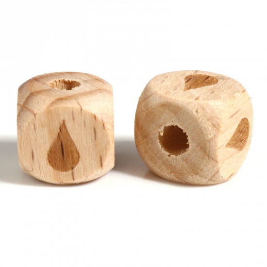 Picture of Beech Wood Spacer Beads Square Natural Drop About 12mm x 12mm, Hole: Approx 4.3mm, 20 PCs