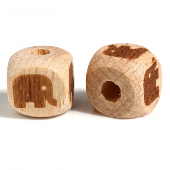 Picture of Beech Wood Spacer Beads Square Natural Elephant About 12mm x 12mm, Hole: Approx 4.3mm, 20 PCs