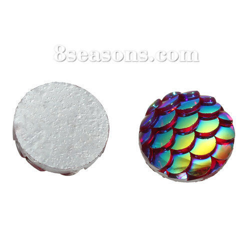 Picture of Resin Mermaid Fish /Dragon Scale Dome Seals Cabochon Round Purple AB Color 10mm( 3/8") Dia, 10 PCs