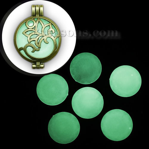 Imagen de Dome Seals Cabochon Acrílico de Ronda , Facetas , Verde Brillan en la oscuridad 3cm(1 1/8") Dia. 5 Unidades