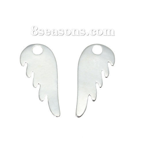 Immagine di Lega di Zinco Charm Ciondoli Ali Argento Placcato 25mm x 10mm , 20 Pz