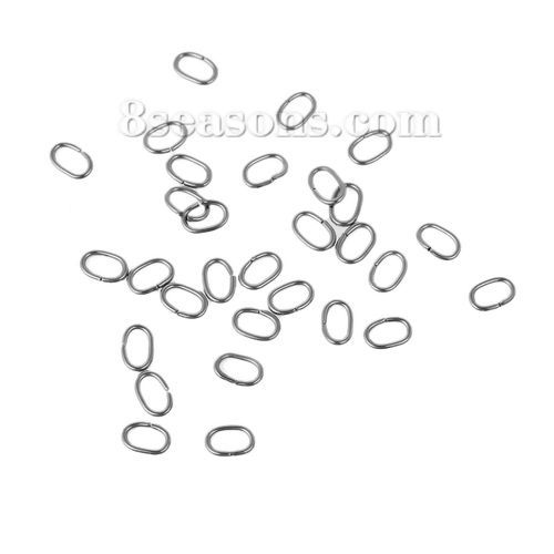 Picture of 304 Stainless Steel Open Jump Rings Findings Oval Silver Tone 7mm( 2/8") x 5mm( 2/8"), 200 PCs