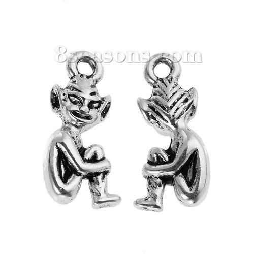 Picture of Zinc Based Alloy Halloween Charms Cornwall Tibetan Pixie Elf Antique Silver Color 20mm( 6/8") x 10mm( 3/8"), 20 PCs