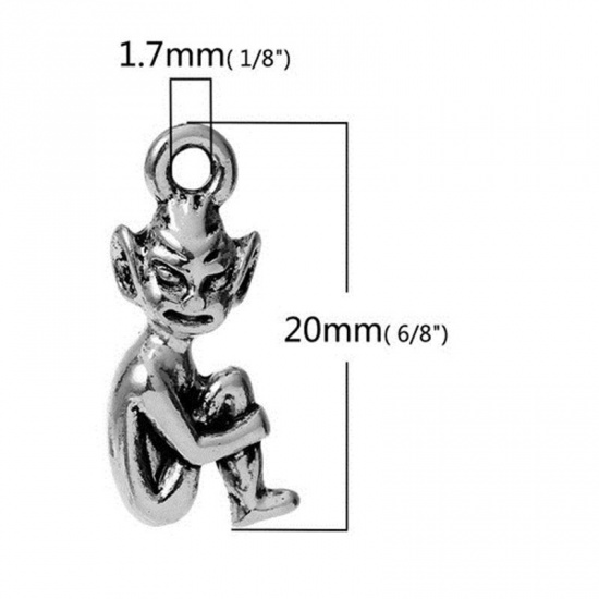 Picture of Zinc Based Alloy Halloween Charms Cornwall Tibetan Pixie Elf Antique Silver Color 20mm( 6/8") x 10mm( 3/8"), 20 PCs