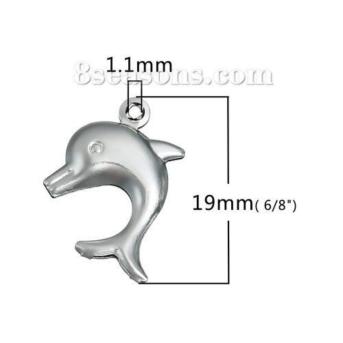 Picture of Ocean Jewelry 304 Stainless Steel 3D Charms Pendants Dolphin Silver Tone 19mm( 6/8") x 14mm( 4/8"), 10 PCs