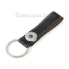 Picture of PU Leather Snap Button Key Chains Key Rings Fit 18mm/20mm Snap Buttons Silver Tone Black 11cm(4 3/8") x 35mm(1 3/8"), Hole Size: 6.0mm( 2/8"), 1 Piece