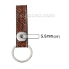 Picture of PU Leather Snap Button Key Chains Key Rings Fit 18mm/20mm Snap Buttons Silver Tone Brown Snake Skin Print 10.9cm(4 2/8") x 35mm(1 3/8"), Hole Size: 6.0mm( 2/8"), 1 Piece