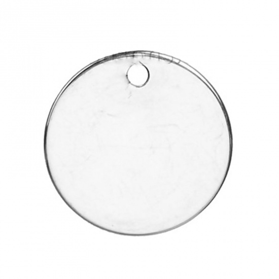Picture of Stainless Steel Blank Stamping Tags Charms Round Silver Tone Roller Burnishing 15mm Dia., 20 PCs
