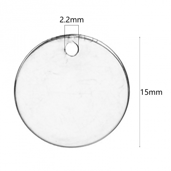 ステンレス鋼 ブランクスタンプタグ チャーム 円形 シルバートーン ローラーバニシング 15mm 直径、 20 個 の画像