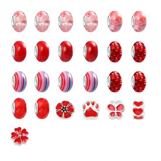 Picture of DIY Charm Bracelet Jewelry Making Kit For Teen Girls Handmade Craft Materials Accessories Red Horse Animal Bowknot 16cm - 0.9cm x 0.9cm, Hole: Approx 5.4mm-4.5mm, 1 Set