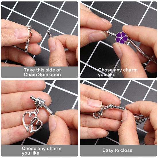 Picture of DIY Charm Bracelet Jewelry Making Kit For Teen Girls Handmade Craft Materials Accessories Purple Fishtail Butterfly 16cm - 0.9cm x 0.9cm, Hole: Approx 5.4mm-4.5mm, 1 Set