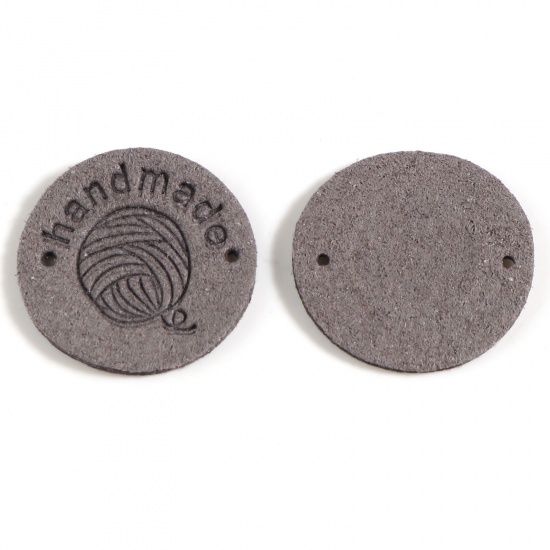 Picture of Microfiber Label Tags Ball of yarn Gray Round Pattern " Handmade " Faux Suede 25mm , 20 PCs